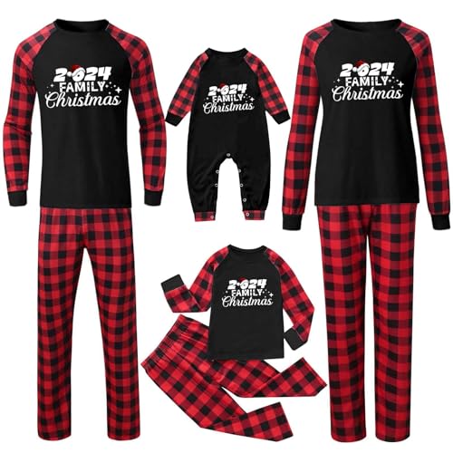 Genérico 2024 para padres y niños, pijama de Navidad, conjunto de pantalones y top papá, mamá, niño, niña, ropa de dormir, traje Xmas, traje de noche, ropa de dormir, ropa de cama, El negro, L