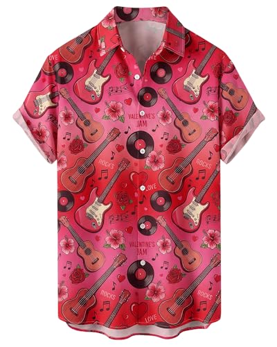 Chemise hawaïenne vintage musique homme rouge S