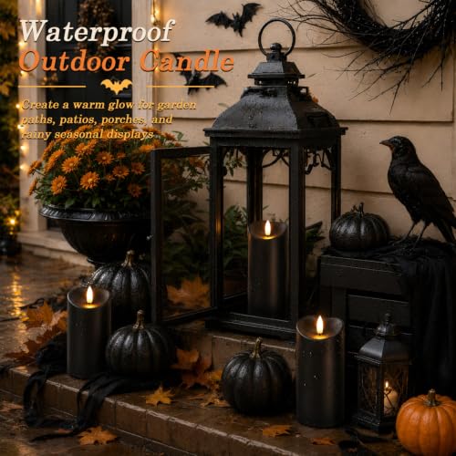 Image of Homemory Halloween Black Waterproof LED Candles with Remote Timer, Set of 2