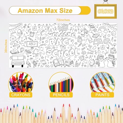 OHOME-Back-to-School-Giant-Coloring-PosterTablecloth-Back-to-School-Decorations-30-x-72-Inches-Kindergarten-School-Supplies-for-Kids-Back-to-School-Gifts-for-Kids-Banner-Classroom-Must-Haves OHOME Back to School Giant Coloring PosterTablecloth Back to School Decorations 30 x 72 Inches Kindergarten School Supplies for Kids Back to School Gifts for Kids Banner Classroom Must Haves