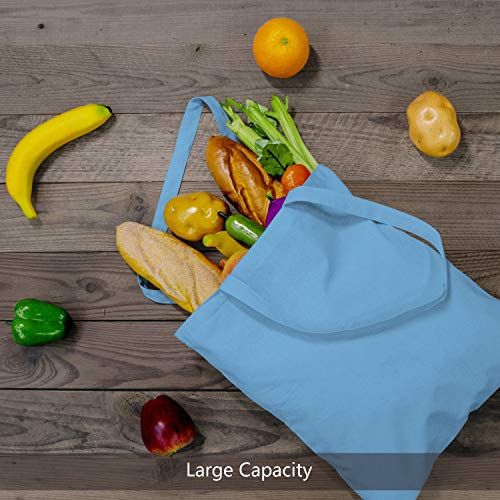 Image of TOPDesign 12-Pack Economical 16 inchx15 inch Baby Blue Cotton Tote Bag, Lightweight Medium Reusable Grocery Shopping Cloth Bags, Suitable for DIY, Advertising, Promotion, Gift, Activity