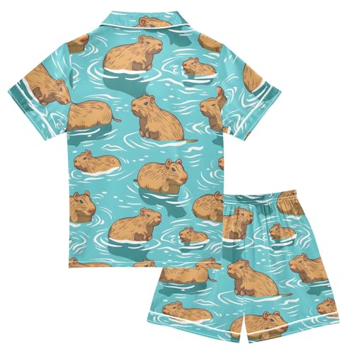 Water Capybaras Pajamas Set Summer Button Down Sleepwear Pjs Sets Comfy Loungewear2
