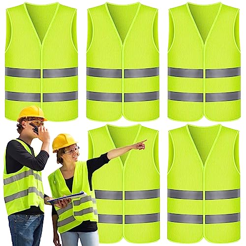 Gowkeey Lot de 5 gilets de sécurité pour voiture - Jaune fluo - Réfléchissant - Haute visibilité - Pour automobilistes, conducteurs, travailleurs