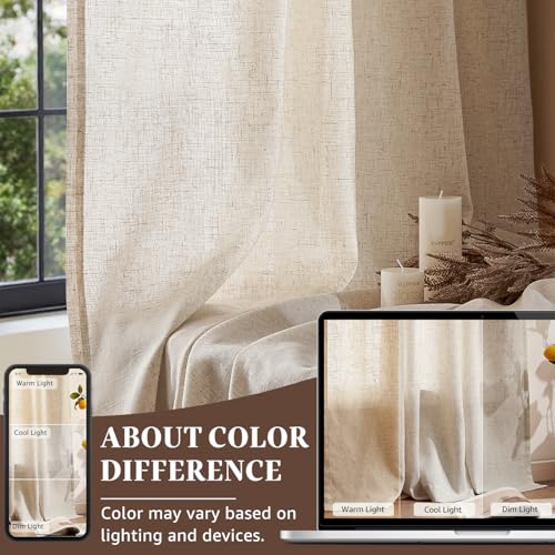 Image of jinchan Linen Curtains Light Filtering Back Tab 60x108 Inch 2 Panels Beige