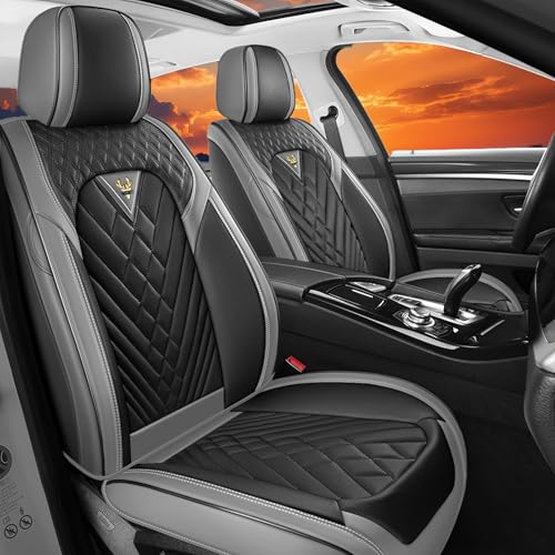 Image of Fit for Toyota RAV4 Seat Covers Full Set 2008-2026 | Nappa Leather Seat Covers for RAV4 Full Set, Airbag Compatible, Full Coverage Seat Protectors, Easy Install(Gray /Black)