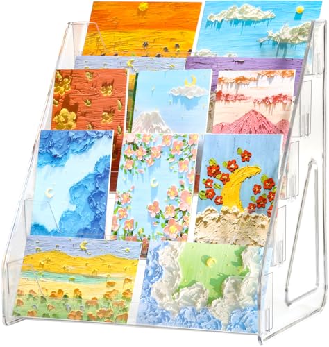 Card Display Stand, Clear Acrylic 5-Tiered Shelf For Greeting Sports Graded Card, Postcard, Stickers, Photos, Picture, Football Baseball Basketball Cards, Table Top Display Rack For Psa Slabs (1 Pack)
