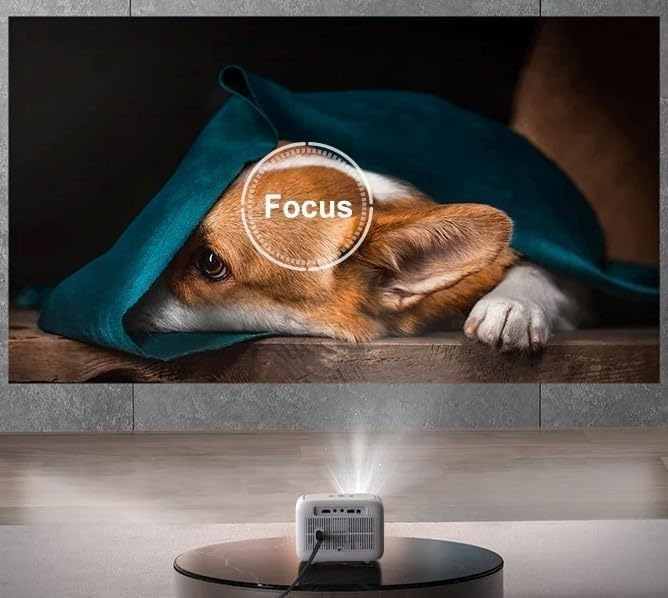 YABER L1 Projector performing automatic focus adjustment on a projected image of a dog