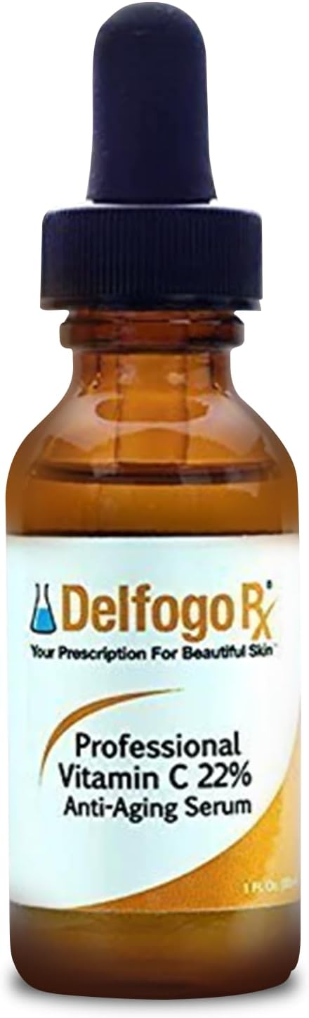 Delfogo RX Professional 22% Vitamin C Facial Serum - High Potency of Vitamin C, Ferulic Acid, & Vitamin E - Collagen Face Serum for Women Plant-Based Brightening Skin Care