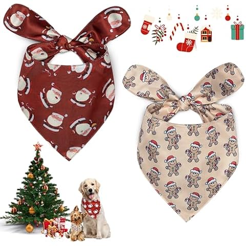 ZALBYUY Christmas Dog Bandanas 2 Packs, Christmas Santa Claus and Gingerbread Man Element for Dogs, Soft and Breathable Dogs Scarf Full of Chirstmas Patterns, Merry Christmas Bandanas for Dogs Cover