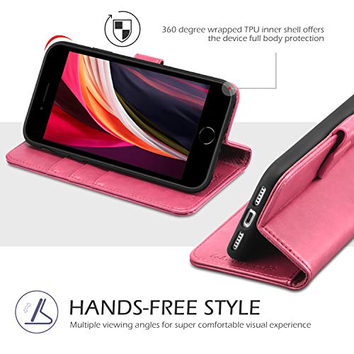 Tucch Case For Iphone 7/8/Se 2020/Se 2022 Wallet Case, Pu Leather Flip Folio Case With Card Slot, Stand Holder, Magnetic [Tpu Shockproof Interior Case] Compatible With Iphone 7/8/Se2/Se 3, Hot Pink #TOP3