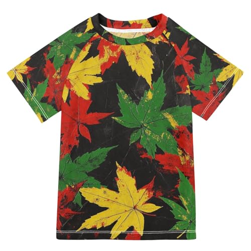 Kids Swimsuit Maple Leaf Colorful Black Sunscreen T-Shirts Swimwear Sets UPF 50+