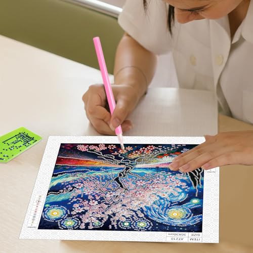 Image of AiYuanzsh 5D Special Shape Diamond Art Kits for Adults, Cherry Blossom Tree Diamond Painting Kit, Starry Sky Style Crystal Rhinestone Diamond Art for Wall Decor Gift, 12x12 Inch