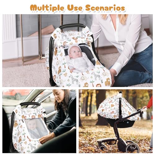 Image of Baby Car Seat Cover, Windproof Carseat Cover for Infant Girls, Infant Warm Carseat Canopy with Double Layer Fabric for Winter, Compatible with Most Baby Car Seat, Animals