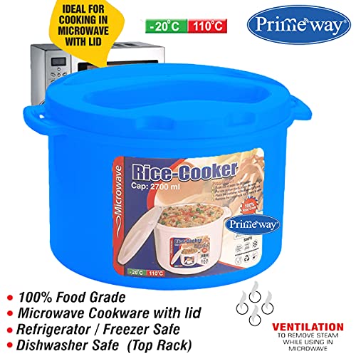 Image of Primeway Polypropylene 2.7Liter Microwave Rice Cooker Container W /Serving Spoon(Blue)