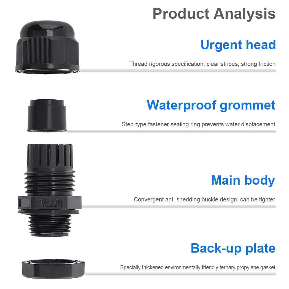 RTNLIT Cable Gland - Waterproof NPT Strain Relief -3