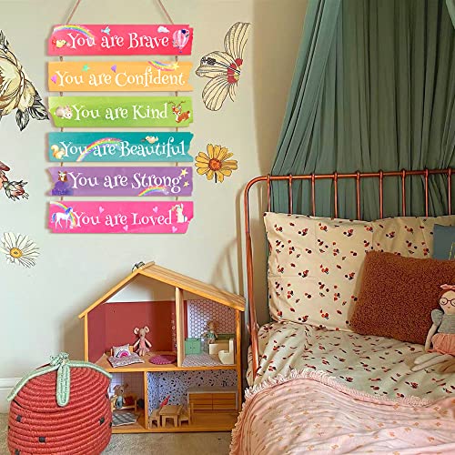 Rainbow Motivational Cute Wall Wood Sign - Set Of 6 Rainbow Wood Hanging Art Plaque - You Are Kind Wall Sign, Inspiring Hanging Sign Decor For Teens Girls Toddler Room Baby Room Sign Kids Nursery Dorm Decoration #TOP1