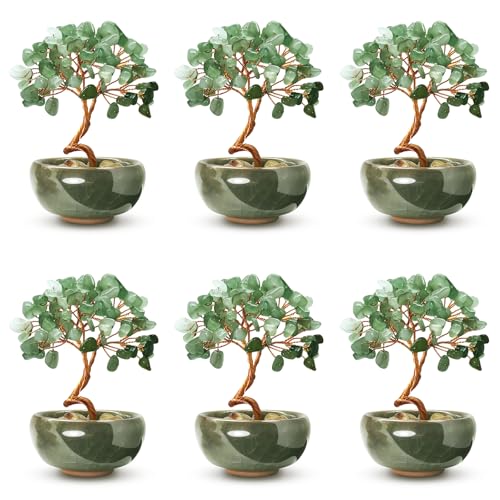Janyortrenner 6PCS Green Aventurine Crystal Tree,Harmony Office Desk Home Decor,Vitality Gift with...