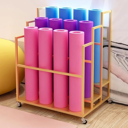 Soporte para esterillas de yoga grande con ruedas y organizador comercial de rodillos