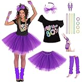 Women's 80's Costumes with Accessories Set Purple Tutu Skirt Earrings Necklace Bracelets Fishnet Gloves Legwarmers Headband Large(8-10)