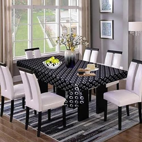 Image of PVC Self Design Waterproof Table Cover for Dining Table (6 Seater (54 inch x 78 inch), Black)