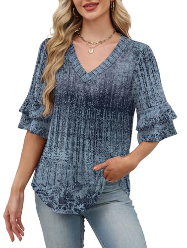 Image of OFEEFAN Spring Tops for Women Boho Shirts Fashion Clothing Cute 3 /4 Length Sleeve Blouses Dressy Casual Summer Outfits