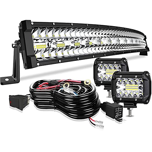 Terrain Vision TV-TR585WCDTIR2P18TIRSF-BT 32 Inch Led Light Bar Curved Terrain Vision Triple Row 672W Flood Spot Combo Beam Off Road Lights 2Pc 4Inch 60W Driving Fog Lights cover