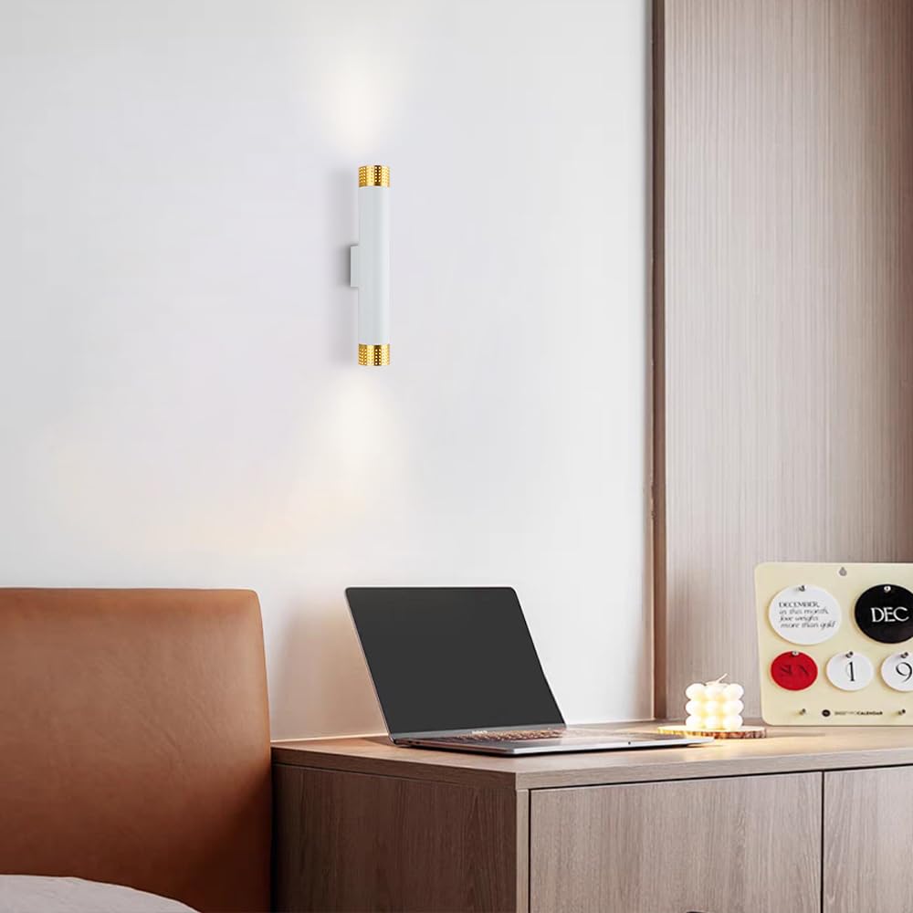 wall lamps for bedroom 2 Pack Cylindl Sconces Up and Down Indoor Light Aluminum Lamp Light for Living Room Corridor Hotel Bookstore(White,22cm)