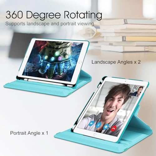 Image of Fintie Rotating Case for iPad 9th Generation (2021) / 8th Generation (2020) / 7th Gen (2019) 10.2 Inch - 360 Degree Rotating Stand Cover with Pencil Holder, Auto Wake Sleep, Green Sea Turtle