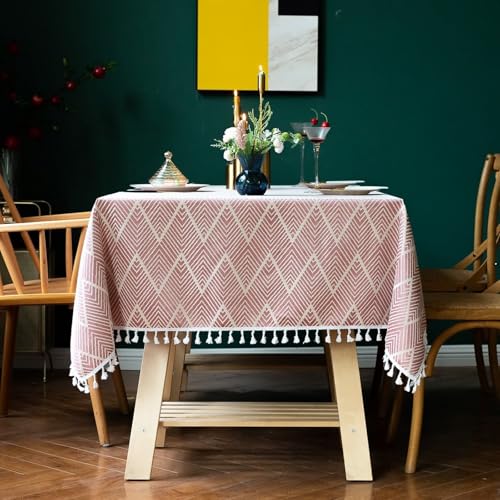 Tolldek Mantel de mesa 90 x 140 cm, rectangular, jacquard, borla ondulada, poliéster, mantel de jardín, antimanchas, antimanchas, para cocina, color rojo