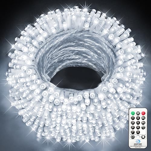 SAUIRS 403ft 1000 LED Christmas String Lights Outdoor Remote 8 Modes & Timer & Memory Function Waterproof Fairy Lights Plug in for Party Garden Yard Wedding Outside Indoor Decorations(Cold White) SAUIRS 403ft 1000 LED Christmas String Lights Outdoor Remote 8 Modes & Timer & Memory Function Waterproof Fairy Lights Plug in for Party Garden Yard Wedding Outside Indoor Decorations(Cold White)