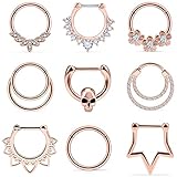 Vsnnsns 16G Stainless Steel Septum Piercing Jewelry - Skull Clicker Septum Nose Rings - Flower Star Hoop - 10mm Rose Gold
