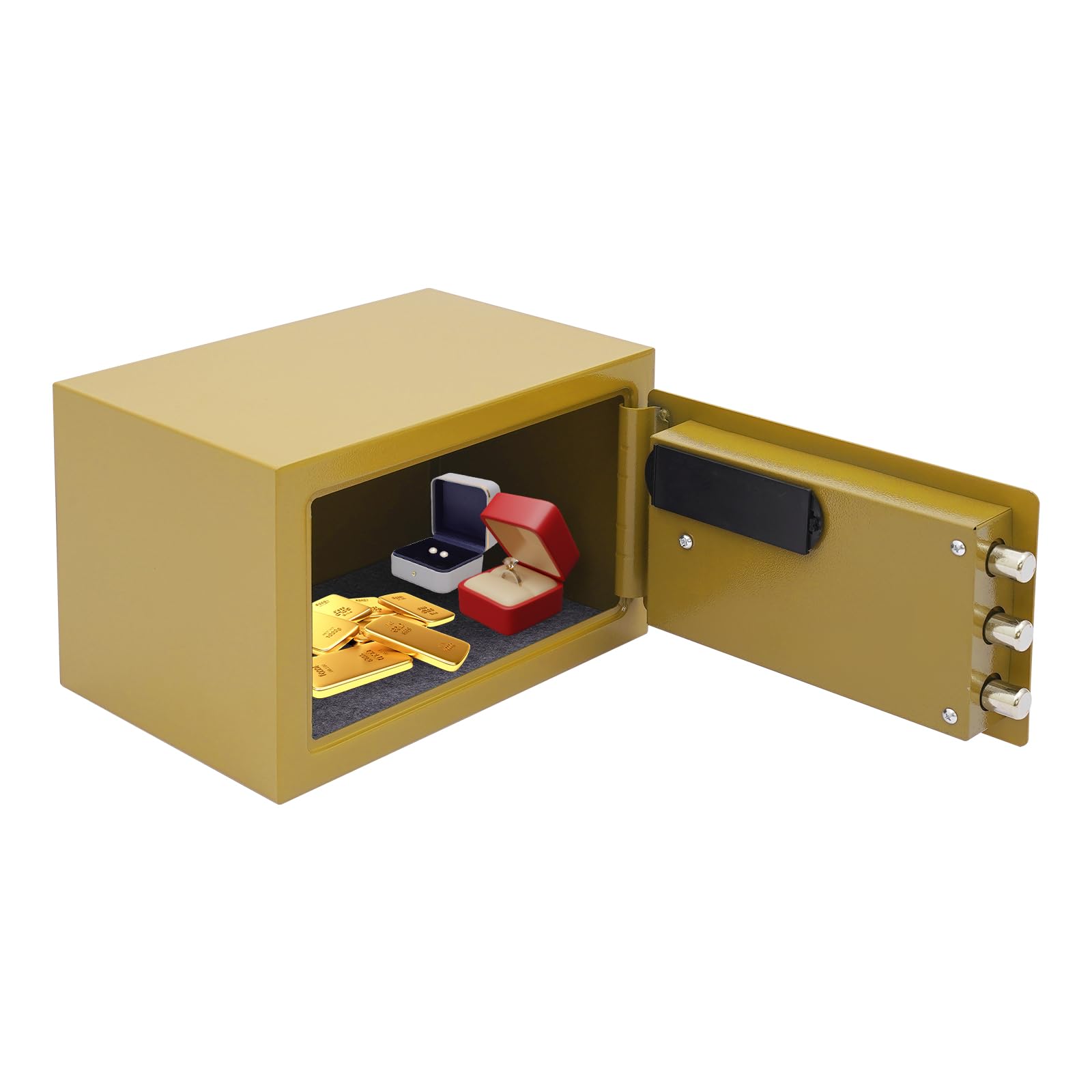 Cassaforte elettronica 3 in 1 con serratura a combinazione e funzione di allarme, sistema di sicurezza tripla con password, chiave di emergenza e bullone di bloccaggio, per casa, ufficio e hotel (oro)