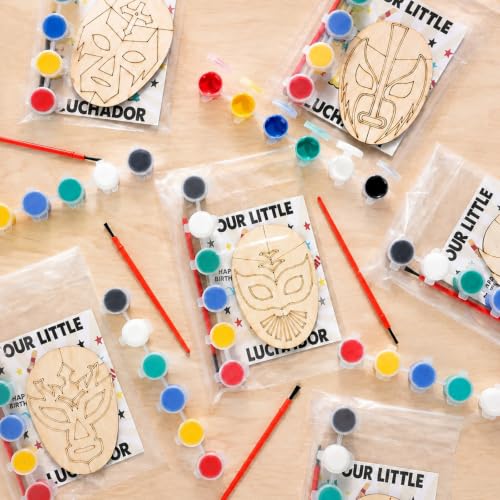 24 Sets Mexican Luchador DIY Blank Masks Wooden Painting Craft Kits