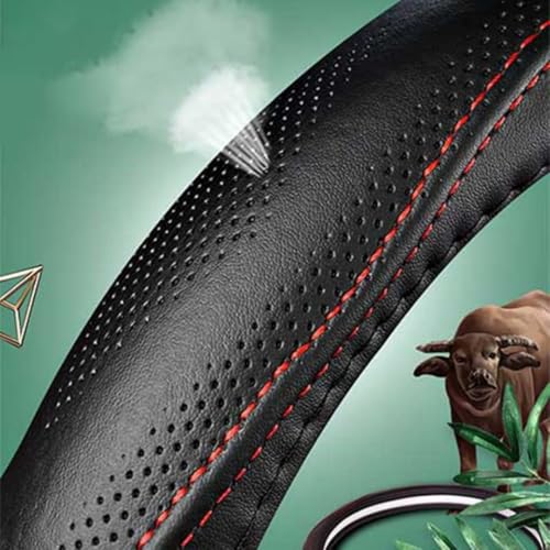 Cowhide Steering Wheel Cover Heat Resistant Anti-Slip Car Wheel Wrap Compatible with Most Makes and Models of Cars and Trucks with 14.5 to 15 Inch Steering Wheel(Black)