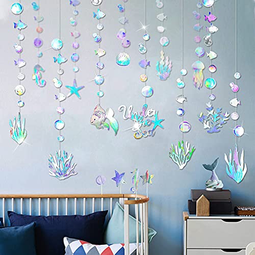 Iridescent Under The Sea Party Garland Decoration For Mermaid Birthday Party Decorations Ocean Theme Banner Streamer Backdrop For Baby Shower Party Supplies #TOP6