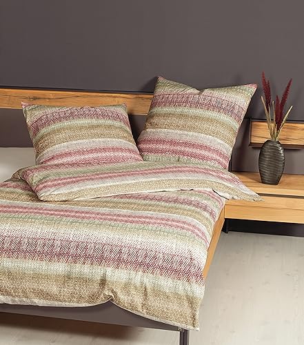 Janine Bettwäsche 135x200cm + 80x80cm Davos - weicher Bettbezug aus Feinbiber - mit Reißverschluss - 100% Baumwolle - Öko-Tex - Mauve walnuss