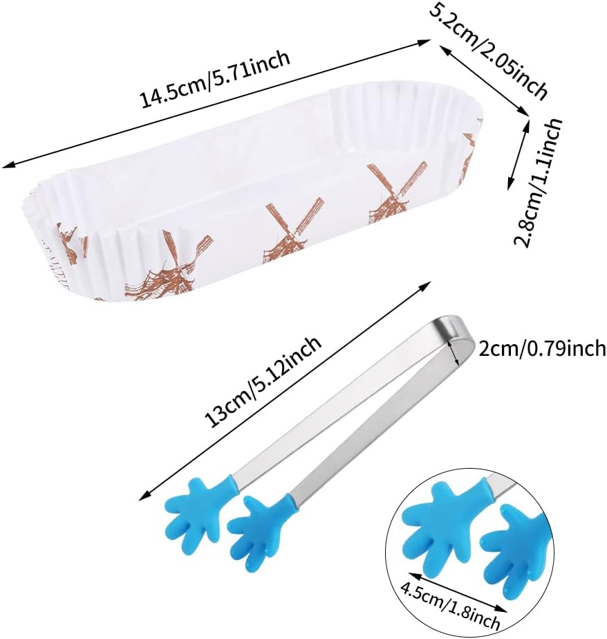 Kakalote 200-Pack Disposable Oval Cake Paper Trays, Includes 1 Food Tong