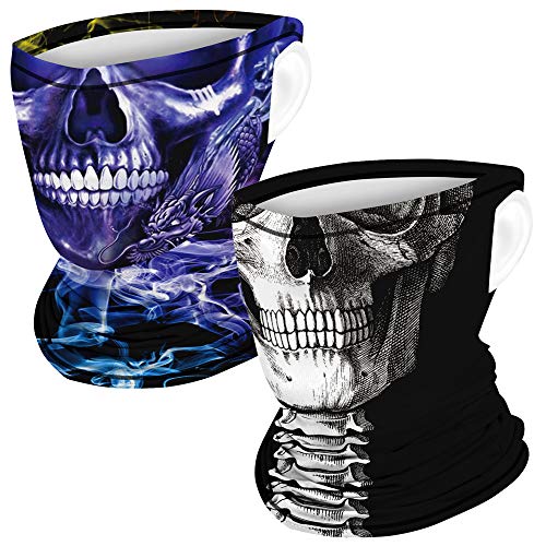 Ainuno 2 Pack Kids Neck Gaiter (3-12 Years),Face Bandana Mask with Ear Loops for Child Funny Printed3