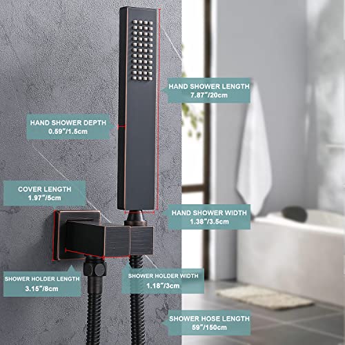 Hand-Held Shower Head Set - Oil Rubbed Bronze Brass Handheld Shower Wand With Wall Mount Adjustable Elbow Holder And 59Inch Long Hose - Modern Rectangle Hand Shower High Pressure #TOP5