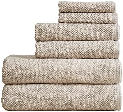 Great Bay Home 100% Cotton Bath Towels - Luxury 6 Piece Set - 2 Bath Towels, 2 Hand Towels, 2 Washcloths - Quick-Dry Absorbent Textured Popcorn Weave Towels(6 Piece Set, Silver Cloud)