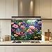 Tempered Glass Backsplash, Windflower Garden Glass Backsplash, Kitchen Backsplash Behind Stove, Glass Backsplash for Kitchen Wall, Easy to Install Stove Backsplash