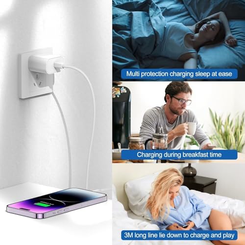 Image of iPhone Charger Fast Charging, Type C Wall Charger Block Plug and 10ft USB C to Lightning Cable Cord Long, Adapter Cube Brick Box for Apple iPhone 14 Pro Max /14 Plus /13 Pro /12 Mini /11 /XS /XR /X /iPad Air