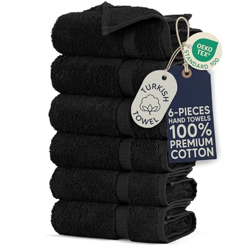 Towel Bazaar Premium Turkish Cotton Super Soft and Absorbent Towels (6-Piece Hand Towels, Black)