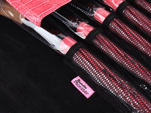 15pc Studio Pro Makeup Make Up Cosmetic Brush Set Kit w/Pink Faux Crocodile Case - For Eye Shadow, Blush, Eyeliner, Etc