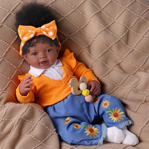 Muñeca Reborn bebé negra 20 pulgadas ropa y accesorios miniatura 5