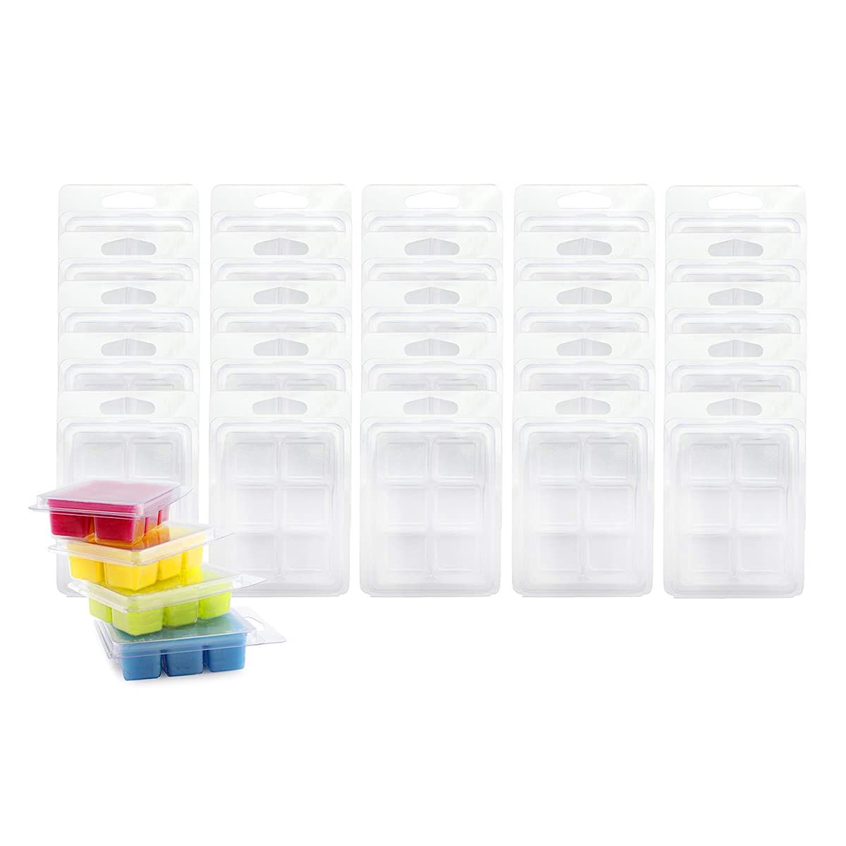 WANGCL 50 moldes de cera reutilizables de 6 cavidades de plástico transparente para hacer velas y jabón