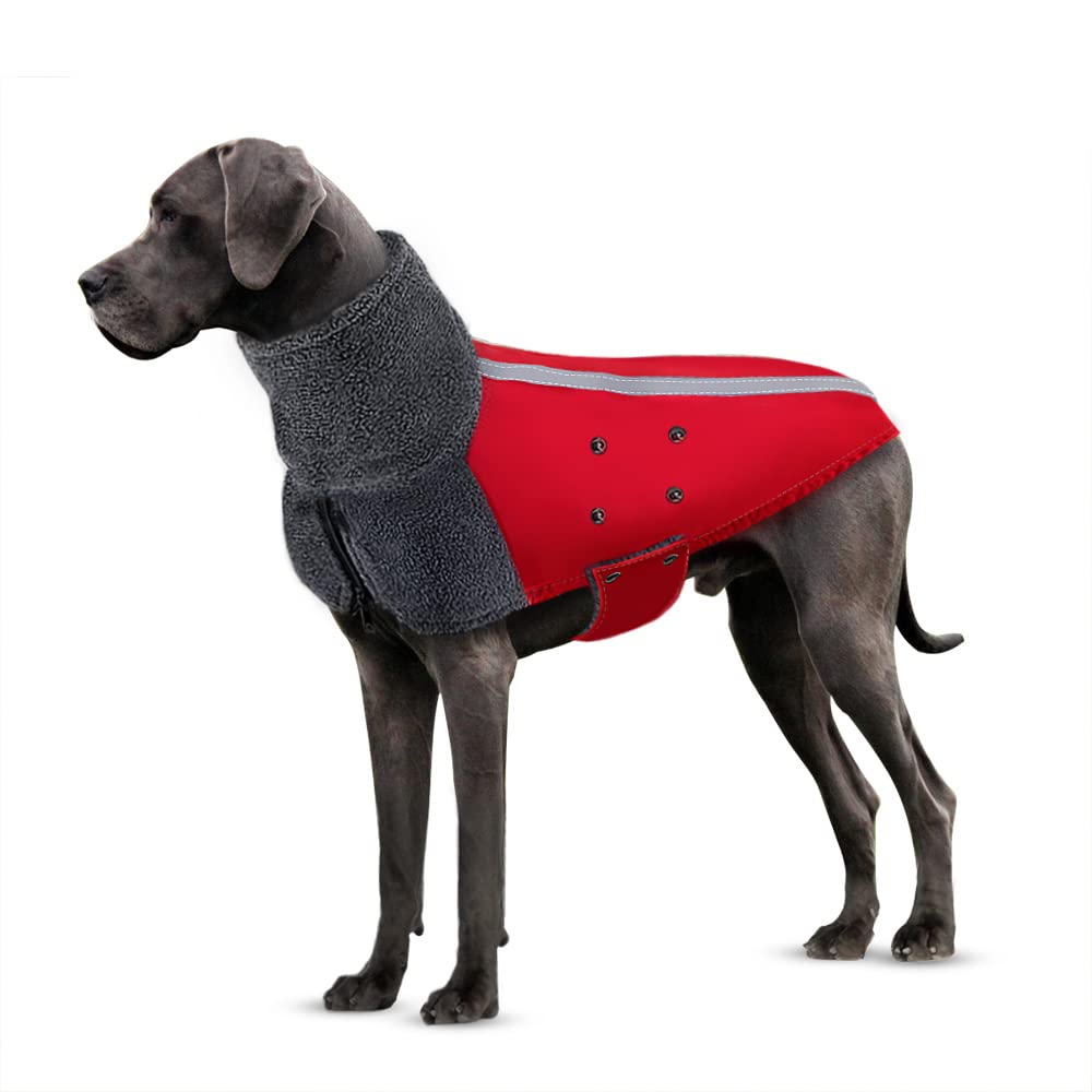 SlowTon Manteau d'hiver de Chien, Veste Polaire extérieure doublée en Laine Polaire Chaude pour Chien avec col roulé écharpe Gilet réfléchissant Ajustable Gilet imperméable pour Chiot