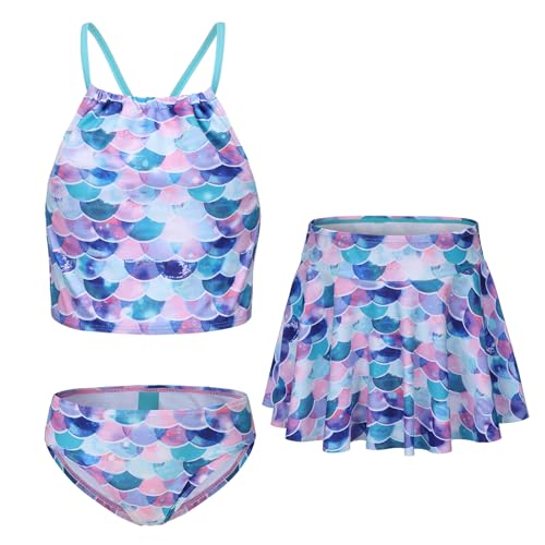 Image of Girls 3 Piece Swimsuits for Teen Girls Bikini Set with Skirt Hawaiian Bathing Suits Beach Swimwear 3-16 Years
