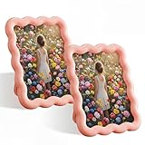 Fiwochic 2 Pcs 4x6 Inch Wave Shape Photo Frame, Cute Resin Picture Frame for Tabletop and Wall Hanging Display, Home Decor, Art, Photo Gallery(Pink)