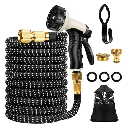 Expandable Garden Hose - 25ft Expanding Water Hose Pipes with 10 Function Nozzle,3 Layer Latex,1/2" and 3/4" Solid Brass Fittings, Easy Storage Leak-Proof Flexible Garden Water Hose